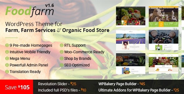 FoodFarm v1.9.0 WordPress主题 - 农场、农场服务和有机食品商店的理想选择