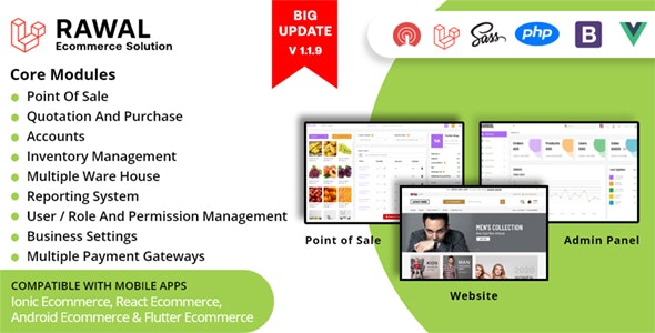Rawal Android Ecommerce v1.1.9 Universal Store Full Mobile App with Laravel CMS - 安卓电商应用与Laravel CMS完整解决方案