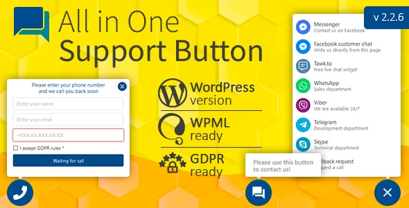 All in One Support Button v2.2.7 回调请求 - WhatsApp, Messenger, Telegram, LiveChats 多功能支持按钮插件