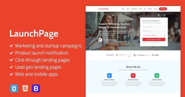 LaunchPage – 优质HTML着陆页模板（高级单页网站设计）
