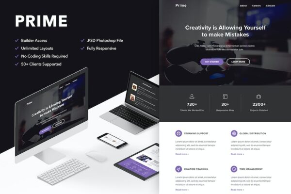 Prime v1.0响应式电子邮件+主题构建器访问 - 专业WordPress主题与模板构建工具