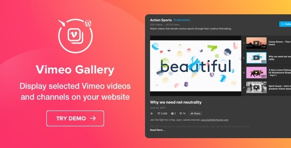 Vimeo Gallery v1.1.1 – WordPress Vimeo插件 – 轻松创建Vimeo视频画廊