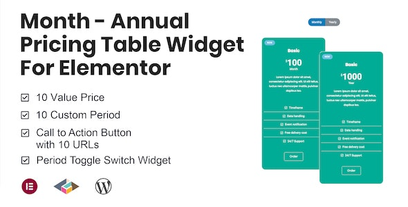 Month v1.2.3 Annual Pricing Table Widget For Elementor - Elementor年度定价表小工具