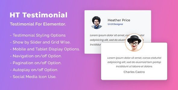 HT Testimonial For Elementor v1.0.5 - Elementor用户推荐展示插件