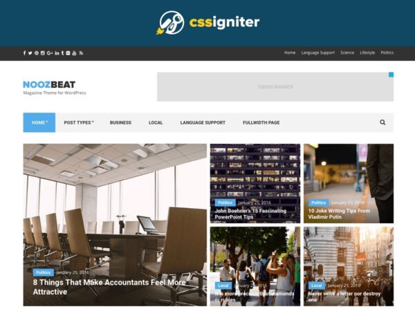 CSS Igniter Noozbeat WordPress Theme v1.3.3 - 新闻杂志风格主题