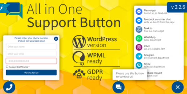 All in One Support Button v2.2.7 + Callback Request - WordPress多功能支持按钮插件，集成WhatsApp、Messenger、Telegram和LiveChat等