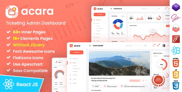 Acara v1.3 Ticketing Admin Dashboard Bootstrap HTML Template - 活动票务管理后台HTML模板