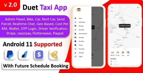 Duet Taxi App v1.0 出租车应用带管理面板 | 多支付网关 | 充值钱包 | 通知功能