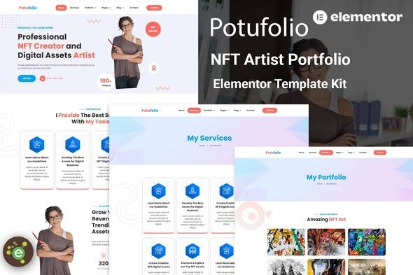 Potufolio - NFT艺术家作品集Elementor模板套件