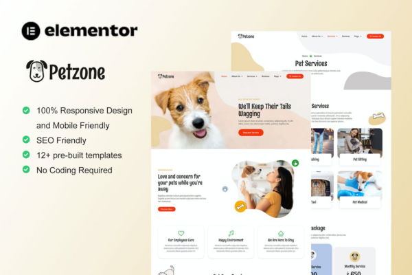 PetZone - 宠物护理服务Elementor模板套件