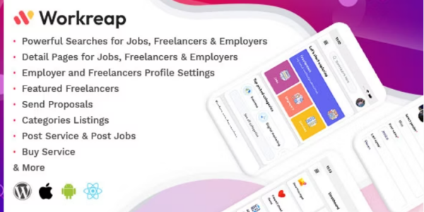 Workreap React Native v2.6 Android and IOS Mobile APP - 专业移动应用解决方案