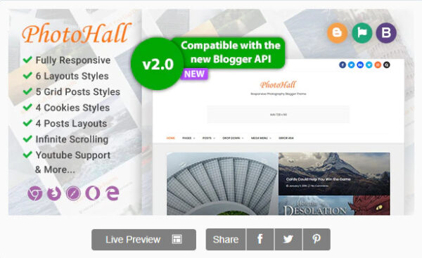 PhotoHall v2.5 响应式摄影博客主题 - 专业摄影师展示作品的最佳选择