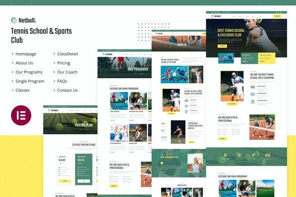 Netball – Tennis School & Sports Club Elementor Template Kit - 网球场和体育俱乐部Elementor模板套件