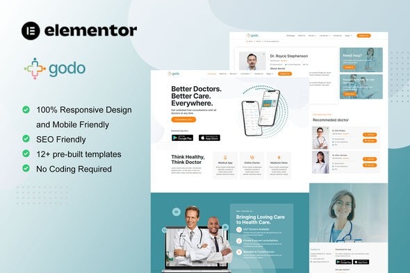Godo – 医生与医疗Saas Elementor模板套件