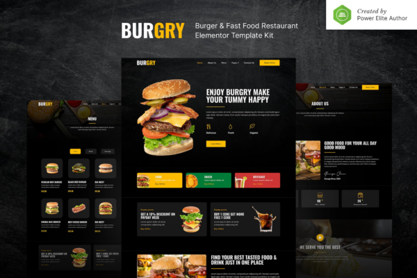 Burgero – Burger & Fast Food Restaurant Elementor Template Kit 汉堡快餐餐厅模板套件
