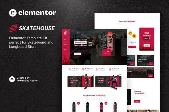 Skatehouse – 滑板与极限运动商店Elementor模板套件