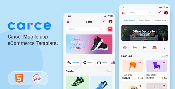Carce v1.0 移动应用电子商务模板 - 响应式设计，高效购物体验