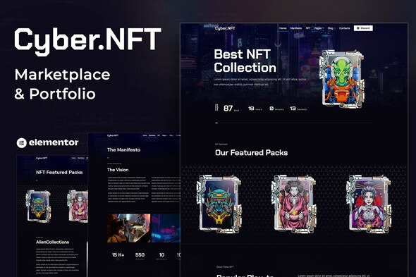 Cyber.NFT Marketplace & Portfolio Elementor Template Kit - NFT市场和作品集Elementor模板套件