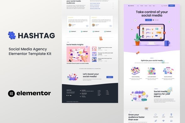 Hashtag – 社交媒体代理Elementor模板套件