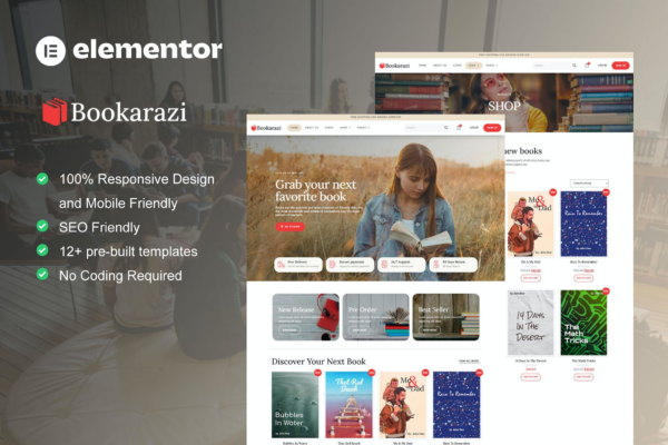 Bookarazi – 作者与出版商Elementor模板套件