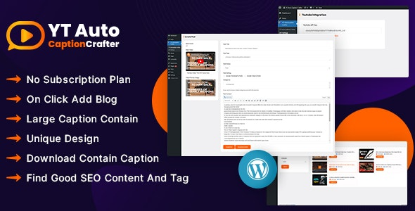 YT Auto Caption Crafter v1.0.0 – 视频内容生成器WordPress插件