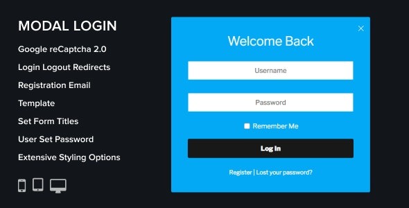 Modal Login Register Forgotten v2.0.5 WordPress插件 - 弹窗登录注册与密码找回功能