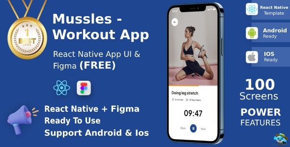 Workout Apps UI Kit | React Native | Figma (FREE) | Mussles v1.1 - 健身应用UI套件