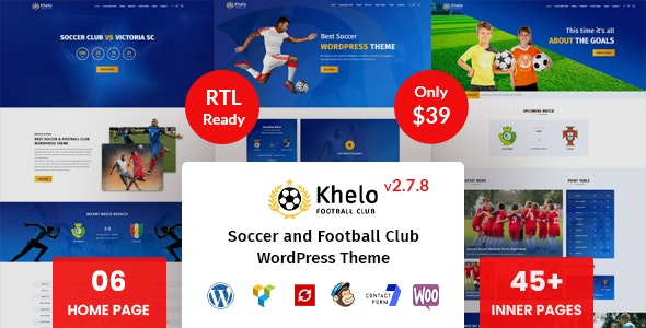 Khelo v2.8.4 WordPress足球主题 - 专为足球俱乐部设计的WordPress主题