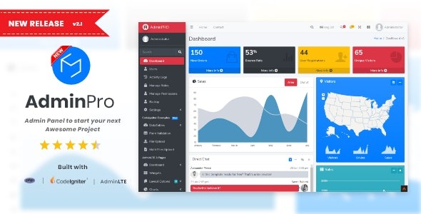 AdminPro (v2.1) 登录 + 多用户管理 + Codeigniter + 角色与权限 + Bootstrap + AdminLTE