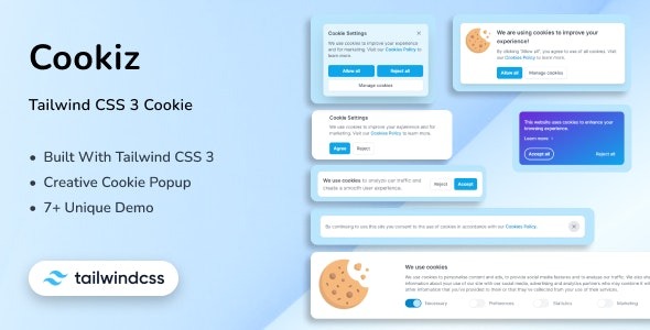 Cookiz v.1.0.0 Tailwind CSS 3 Cookie - 轻量级Cookie同意插件