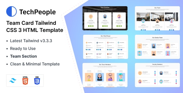 TechPeople (v1.0.0) Team Cards Tailwind CSS 3 HTML 模板 - 科技团队卡片展示模板