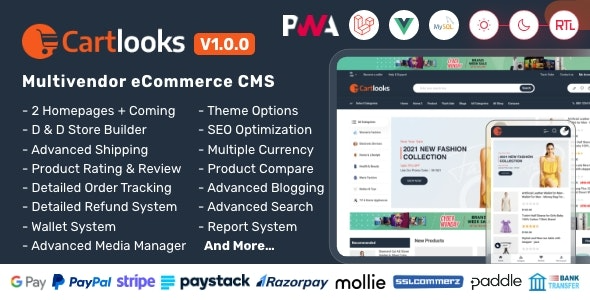 CartLooks (v1.0.0) Laravel和VueJS驱动的多供应商电子商务CMS与PWA