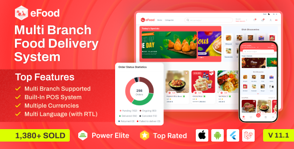 [已验证] eFood (v10.2) 食品配送应用，含Laravel管理面板和配送员应用