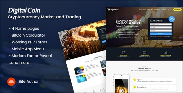 Digital Coin (v1.2) 加密货币营销与交易网站模板