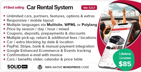 (v5.0.7) Car Rental System (Native WordPress Plugin) - 汽车租赁系统原生WordPress插件