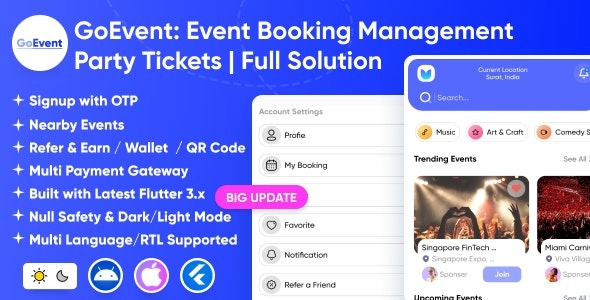 GoEvent (v1.2) 活动预订管理系统 | 活动策划工具 | 门票预订平台 | Flutter全解决方案应用