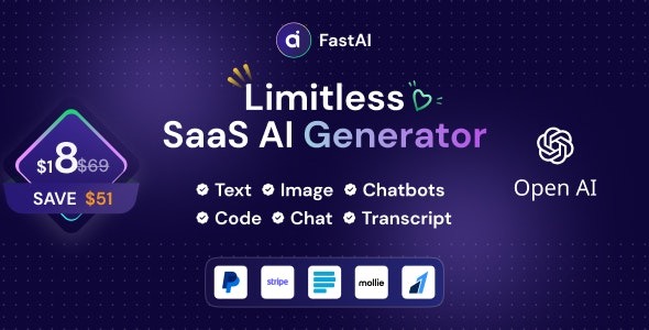 FastAi (v1.5.3) SaaS AI内容语音文本图像聊天和代码生成器