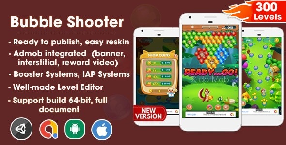 Bubble Shooter v2.3 Unity模板项目（Android + iOS + AdMob） - 泡泡射击游戏开发模板