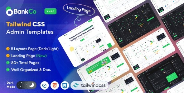 Bankco (v3.0) Tailwind CSS Admin Templates - 响应式银行后台管理模板