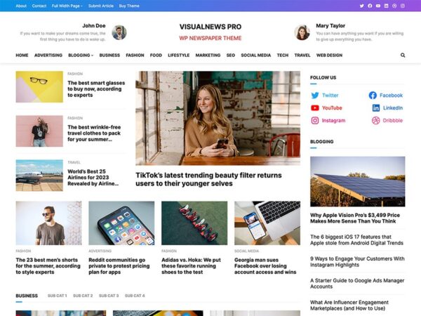 VisualNews Pro v1.0.4 - 专业新闻杂志WordPress主题