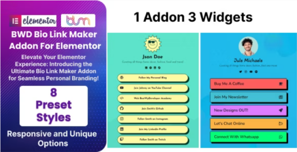 BWD Bio Link Maker Addon For Elementor v1.0 - Elementor生物链接制作插件