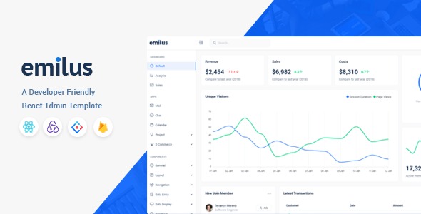 Emilus v4.0.1 React admin panel template - 响应式后台管理模板