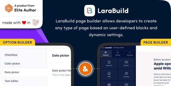 LaraBuild (v1.3) Laravel拖放页面构建器和设置构建器包