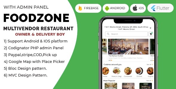 FoodZone v7.0.0 多供应商移动应用程序 - 包含PHP管理后台+网站+司机端+业主端的Flutter应用