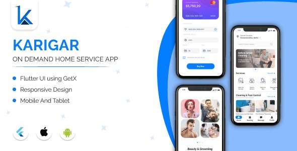 Karigar v1.0.2 按需家庭服务手艺人应用 – Flutter UI模板