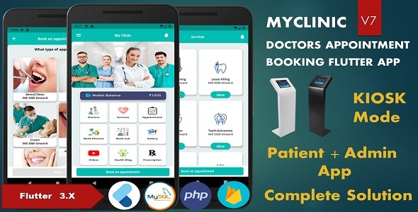 Myclinic v7.0 医院和诊所管理系统 | 医生和患者预约预订 | 药房+实验室 | Flutter