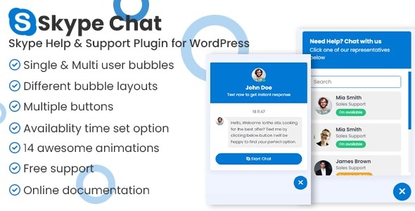 Skype Chat Support Pro WordPress Plugin v1.1.1 - 专业的Skype聊天支持插件