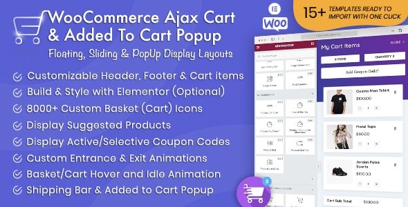 WooCommerce Ajax Cart & Added To Cart Popup v1.6.6 – 浮动/滑动/弹出式多功能购物车/结账插件
