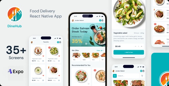 DineHub v1.0 餐厅食品配送应用 | Expo SDK 49.0.13 | TypeScript | Redux Store