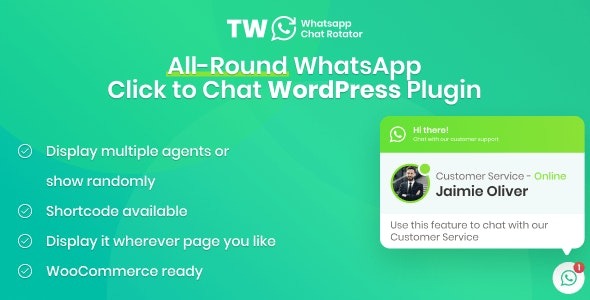 WhatsApp Chat for WordPress and WooCommerce v.1.2.1 - WordPress和WooCommerce的WhatsApp聊天旋转器插件